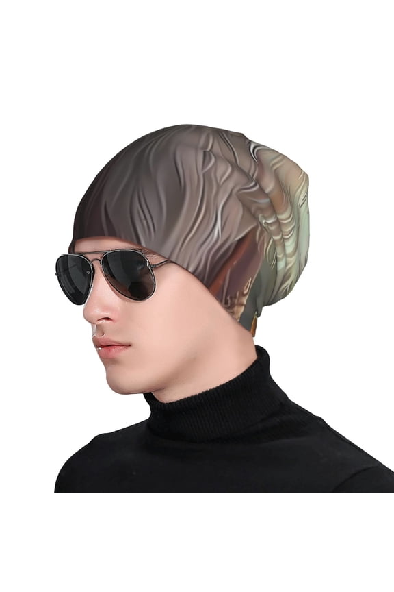 Mystic Fox With Halo Print Beanie Knitted Hat for Men Women, Winter Fashion Knit Cuffed Caps Unisex