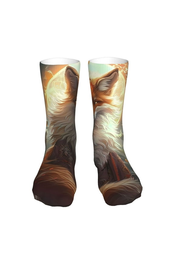 Mystic Fox With Halo Print Fashion No Heel Casual Crew Socks Cushioned Breathable for Men Women - Moisture wicking,Not easy to fade Suitable for daily