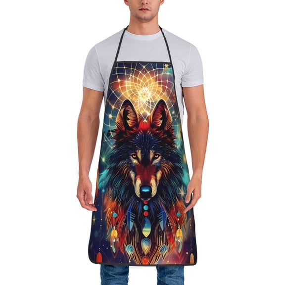 Xecao Mystic Wolf Dreamcatcher Print Funny BBQ Chef Aprons for Men Women,Adjustable Kitchen Cooking Aprons with Pocket Waterproof Oil Proof No Pilling Fading