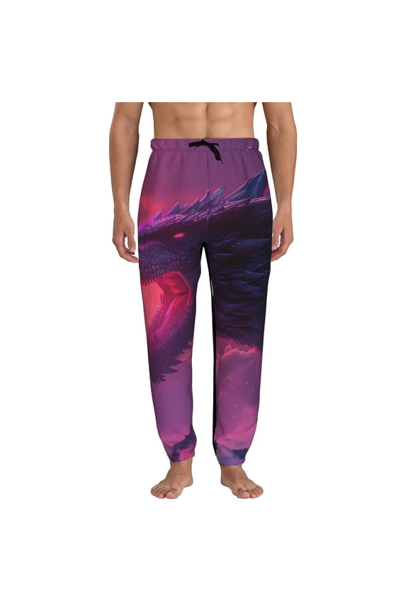 Mystical Dragon Under Moon Print Active Tech Joggers for Men, Mens Sweatpants Lounge Pants with Pockets-XX-Large