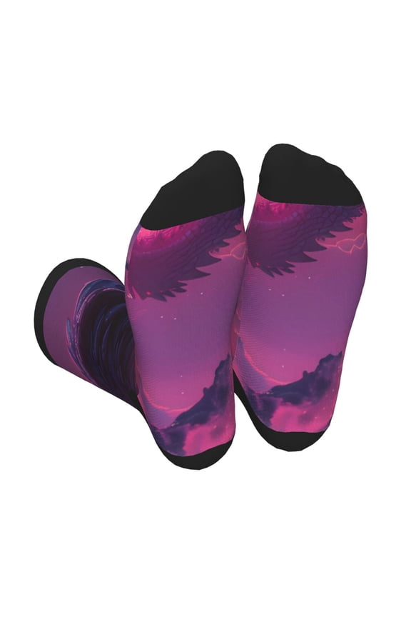 Mystical Dragon Under Moon Print Crew Socks for Men and Women, Men's Soft Moisture-wicking Sock