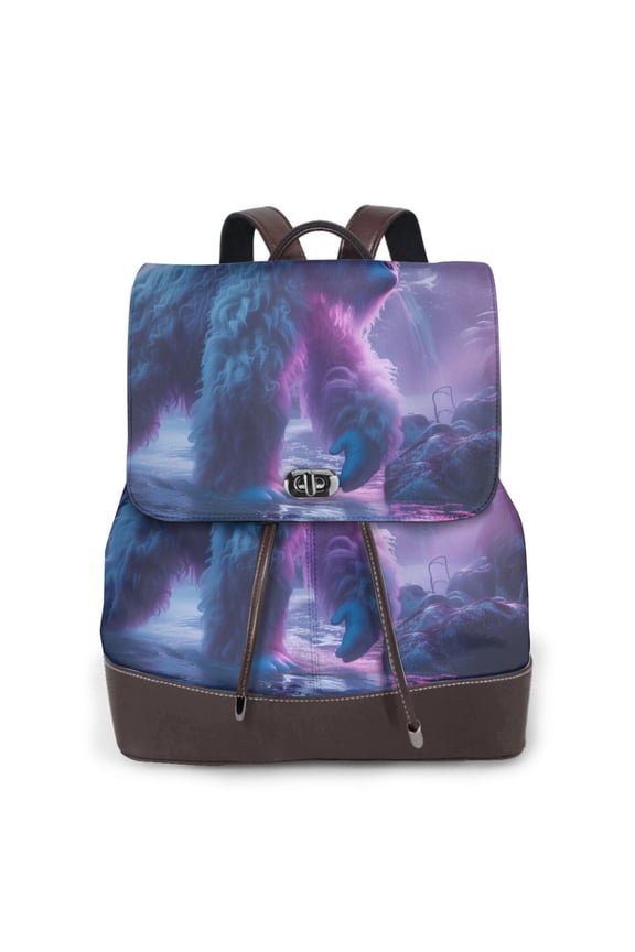 Mystical White gorilla Jungle Print Large Backpack Soft Leather for Women Travel with Compartment, Adjustable Convertible Strap