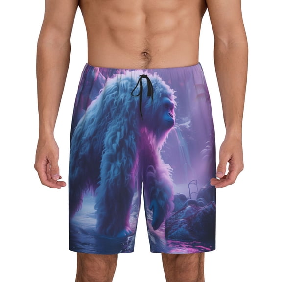 Xecao Mystical White gorilla Jungle Print Men's Sleepwear Shorts Pajama Bottom Lounge Short ,Nightwear with Convenient Pockets for Relaxed Home Wear-3X-Large