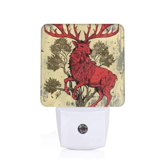 Xecao Mythical Red Stag Illustration for Night Light - a Wall-mounted LED Fixture with A Dusk-to-dawn Sensor, Ideal for Bedrooms, Bathrooms, Hallways, and Kitchens-UK