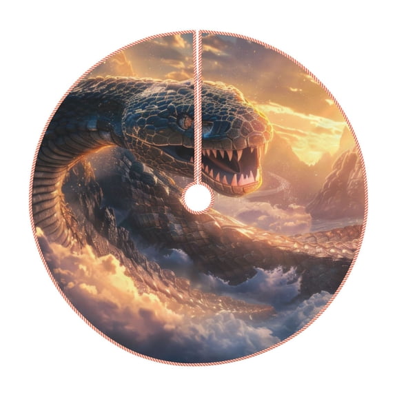 Xecao Mythical Serpent Mountain Sunrise Pattern Christmas Tree Skirt Round Xmas Tree Mat Base Cover for Holiday Home Decorations-30"