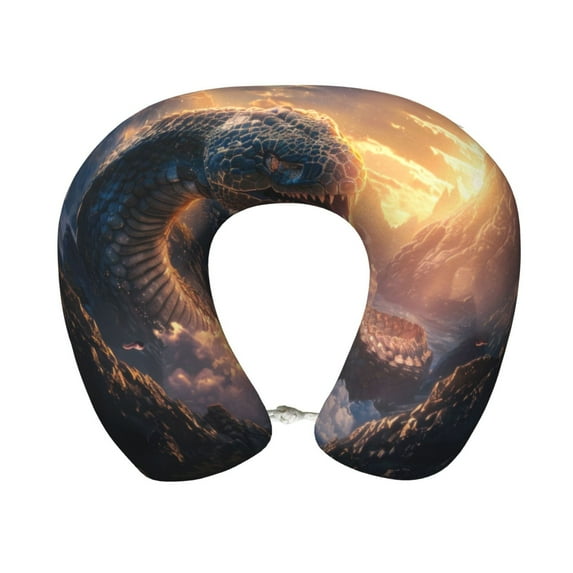 Xecao Mythical Serpent Mountain Sunrise Print Memory Foam Cervical Neck Pillow Versatile U-Shaped Pillows for Home,Office,Camping,Travelling,Soft Washable Cover