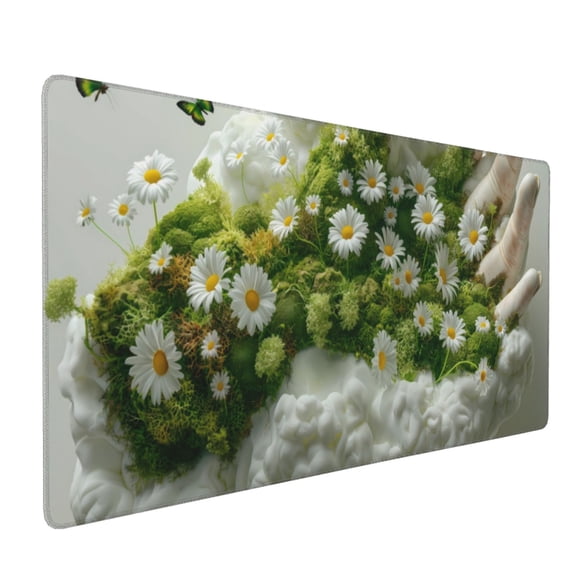Xecao Nature Hand Daisies Art Print Large Mouse Pad, 16x35.5in Mousepad, Professional Non-Slip Rubber Base Big Mouse Pad, Mouse Pad for Gaming & Office Full Desk Mouse Pad