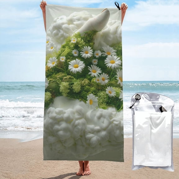 Xecao Nature Hand Daisies Art Print Quick Dry Towel - Lightweight Microfiber Travel Towels w/Bag - Fast Drying Towel Set for Camping, Beach, Gym-31.5"x63"