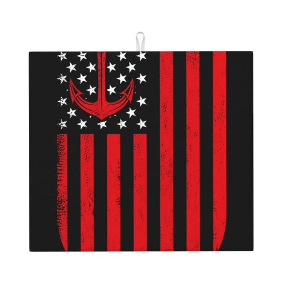 Xecao Nautical American Flag Print Dish Drying Mat for Kitchen Counter,Absorbent Coffee Bar Mat, Dish Drainer Rack Mats,Dining Room Decoration