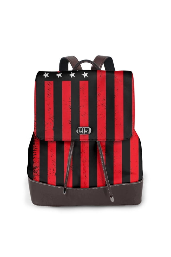 Nautical American Flag Print Large Backpack Soft Leather for Women Travel with Compartment, Adjustable Convertible Strap