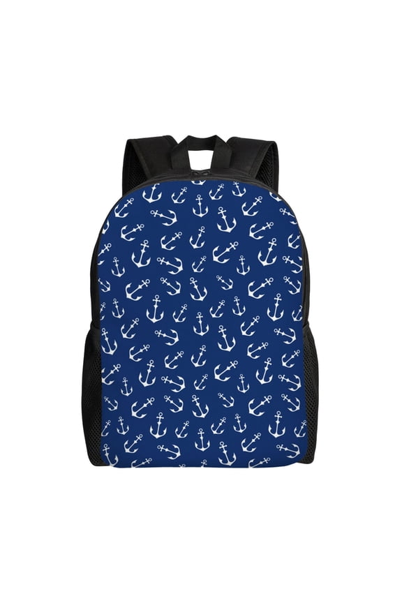 Nautical Anchors Print School Backpack with Laptop Compartment Small Travel Laptop Backpack for Women Men Waterproof College Backpack Simple School Bag
