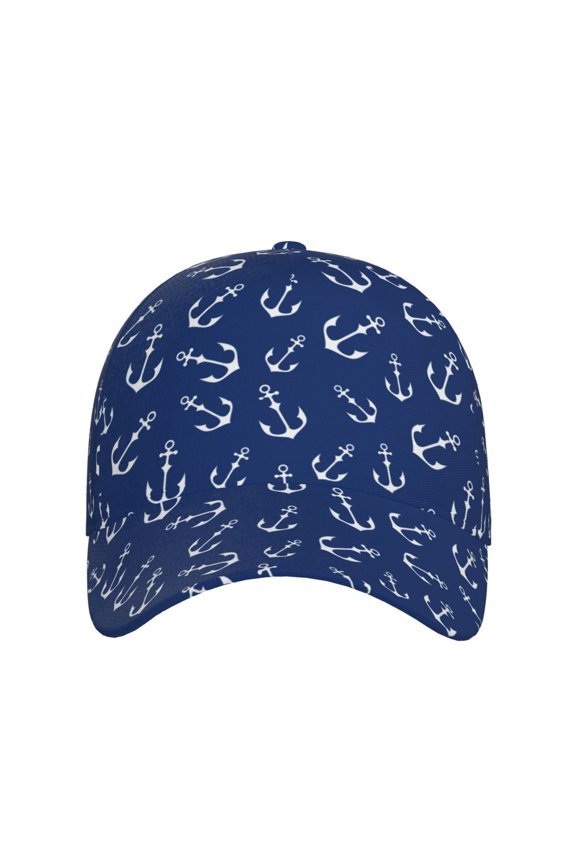 Nautical Anchors for Baseball Cap: Unisex, crafted from classic polyester twill fabric, featuring a soft unconstructed design