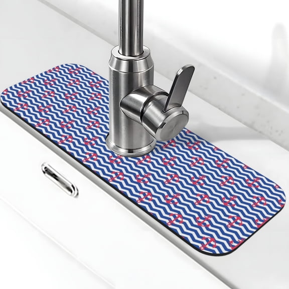 Xecao Nautical Anchors for Kitchen Sink Splash Guard Faucet Mat , Faucet Guard & Draining mat, (15" X 5.5" )
