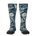 thumbnail image 1 of Xecao Nautical Style print thigh-high socks, crafted for both men and women with a stretchy, high-opaque design perfect for daily wear, 1 of 6