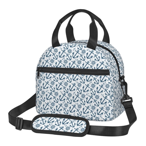 Xecao Nautical Theme Anchors Print Insulated Lunch Box, Lunch Cags Lunch Bag Featuring An Adjustable Shoulder Strap