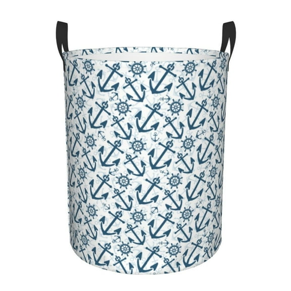 Xecao Nautical Theme Anchors Print Laundry Hamper Basket,designed for Blanket Storage and Nursery Clothes in the Bedroom