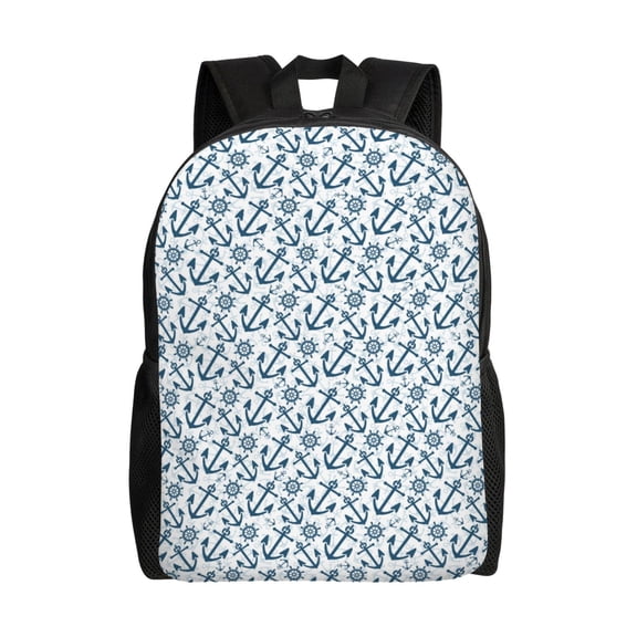 Xecao Nautical Theme Anchors Print School Backpack with Laptop Compartment Small Travel Laptop Backpack for Women Men Waterproof College Backpack Simple School Bag