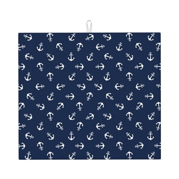 Xecao Nautical Themed Simple Anchors Print Dish Drying Mat for Kitchen Counter,Absorbent Coffee Bar Mat, Dish Drainer Rack Mats,Dining Room Decoration