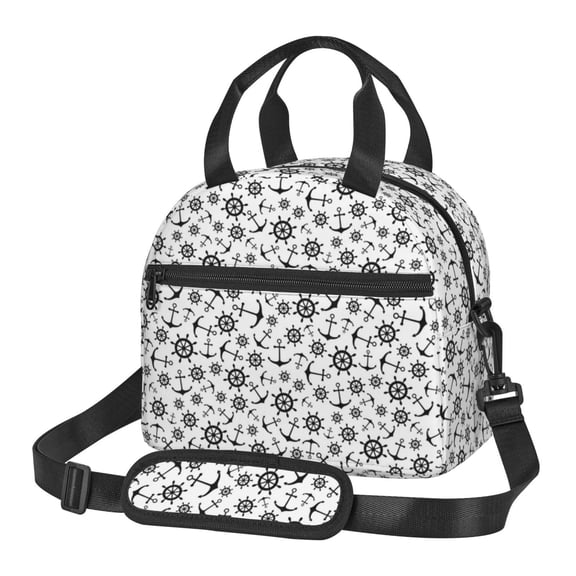 Xecao Nautical Themed Simple Anchors Print Insulated Lunch Box, Lunch Cags Lunch Bag Featuring An Adjustable Shoulder Strap