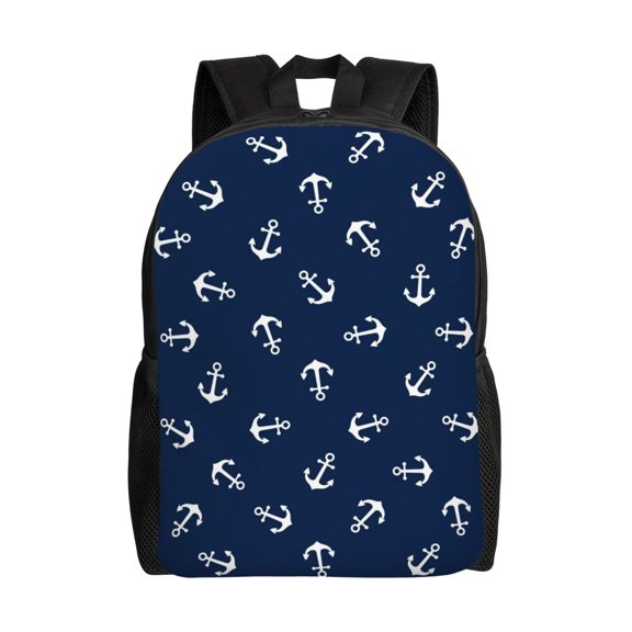 Xecao Nautical Themed Simple Anchors Print School Backpack with Laptop Compartment Small Travel Laptop Backpack for Women Men Waterproof College Backpack Simple School Bag