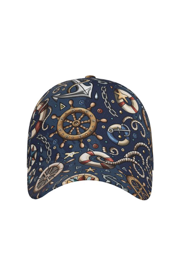 Nautical for Baseball Cap: Unisex, crafted from classic polyester twill fabric, featuring a soft unconstructed design