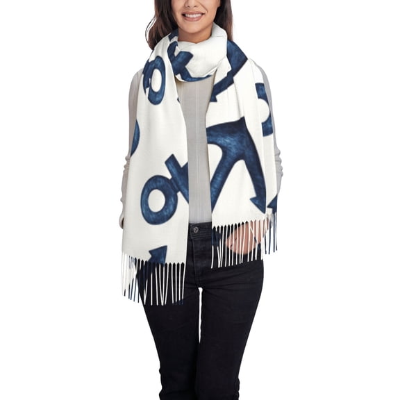 Xecao Navy Blue Anchor Pattern Womens Winter Scarf Fall Scarf Oversized Large Scarf for Women Warm Shawl Wrap