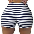 thumbnail image 1 of Xecao Navy Blue And White Stripes Print Workout Shorts for Women Soft Smooth Gym Yoga Scrunch Active Tennis Workout Running Shorts, 1 of 9