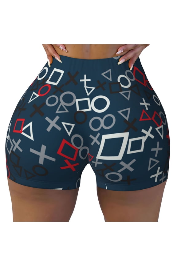 Navy Blue Geometric Print Workout Shorts for Women Soft Smooth Gym Yoga Scrunch Active Tennis Workout Running Shorts