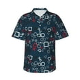 thumbnail image 1 of Xecao Navy Blue Geometric print Hawaiian shirt - a stylish short-sleeve button-down for men, perfect for casual beach and tropical outings., 1 of 9