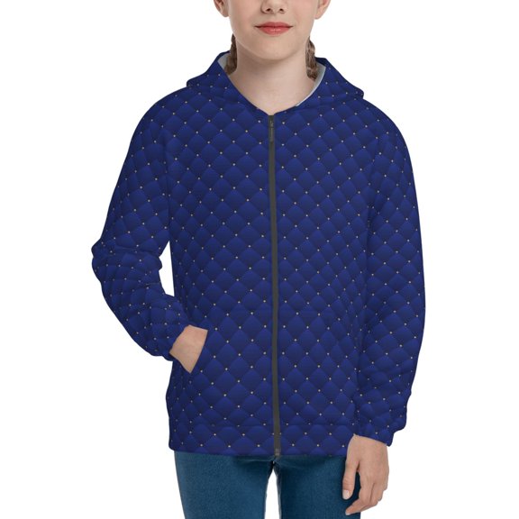 Xecao Navy Blue Pattern Zip Up Hoodies for Boys Girls, Sweatshirt with Pockets-Small