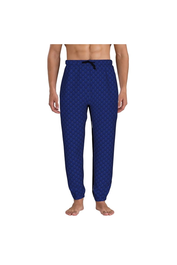 Navy Blue Print Active Tech Joggers for Men, Mens Sweatpants Lounge Pants with Pockets-Medium