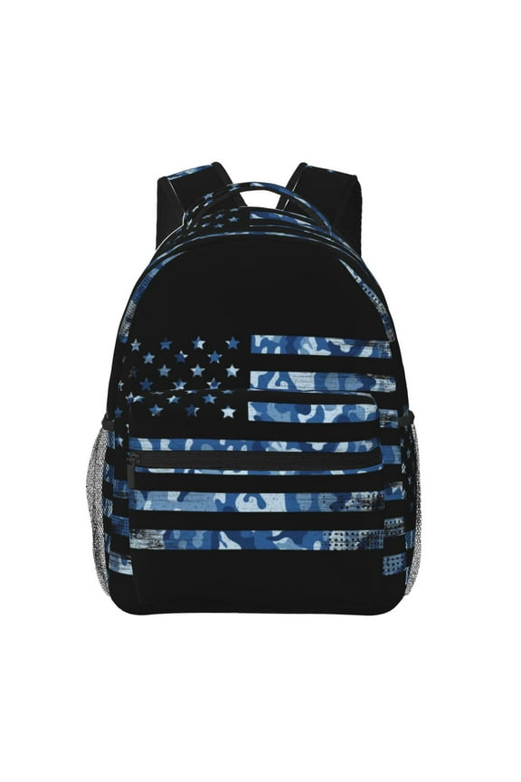 Navy Camouflage American Flag Backpack, a stylish and functional choice for both men and women, is the perfect basic bookbag for college, work, or travel