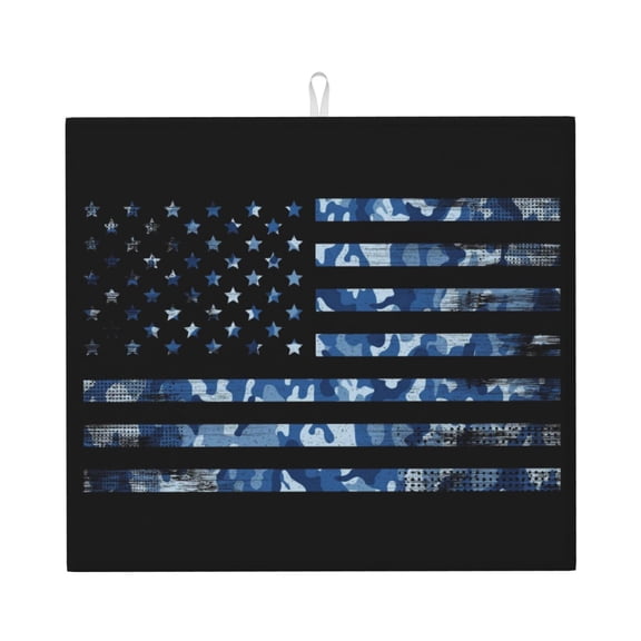 Xecao Navy Camouflage American Flag Print Dish Drying Mat for Kitchen Counter,Absorbent Coffee Bar Mat, Dish Drainer Rack Mats,Dining Room Decoration