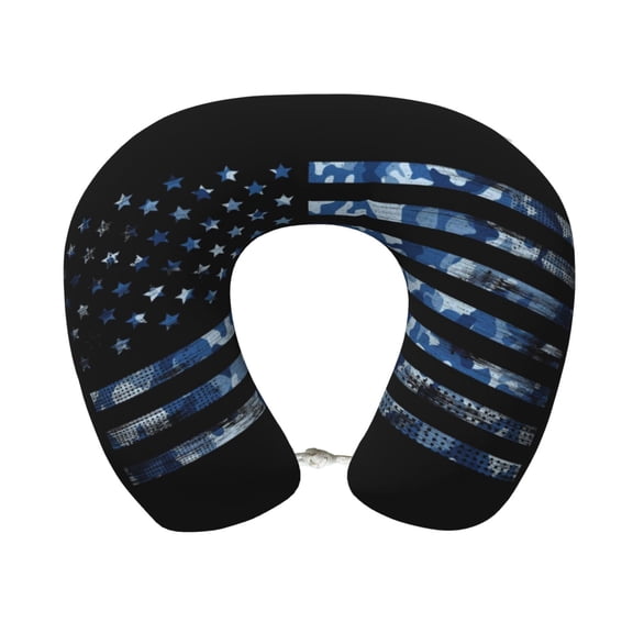 Xecao Navy Camouflage American Flag Print Memory Foam Cervical Neck Pillow Versatile U-Shaped Pillows for Home,Office,Camping,Travelling,Soft Washable Cover