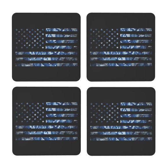 Xecao Navy Camouflage American Flag for MDF Cork Coaster 4 Pcs,Drink Coasters,Suit for House Warming Gifts New Home ,Coffee Table Decor-Square