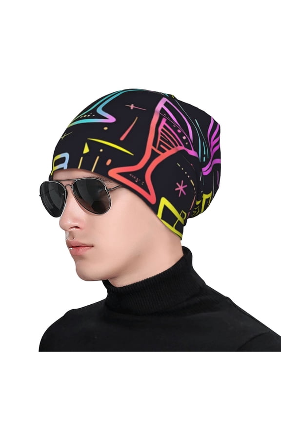 Neon Bar Drinks Print Beanie Knitted Hat for Men Women, Winter Fashion Knit Cuffed Caps Unisex