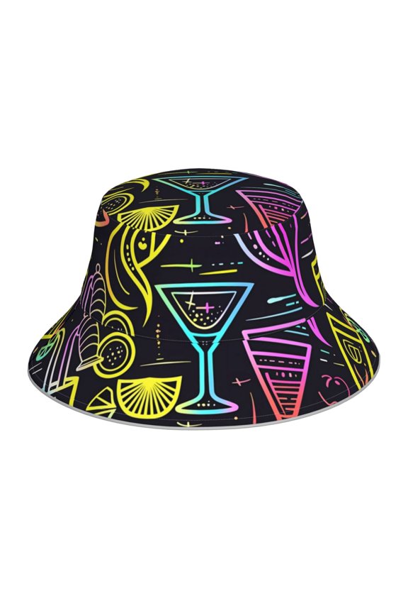 Neon Bar Drinks Print Men and Women Night Reflective Hat Runner Cap Visor Bucket Hat Boonie Cap