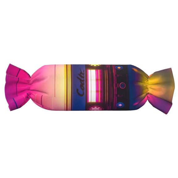 Xecao Neon Cassette Tape Print+Candy-Inspired Plush Pillow for Men Women Suitable for Beds, Sofas, Game Rooms Drawstring Closure