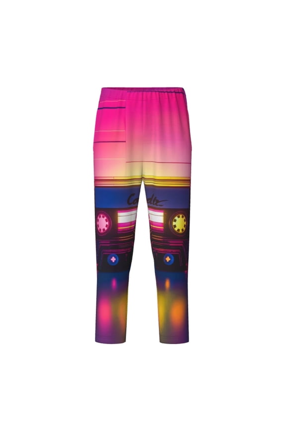 Neon Cassette Tape Print Teenagers' Pajama Pants Long Sleep Pants Soft Elastic Waist Pajama Bottoms Elastic waist with 2 Pockets 5-16 Years-Large