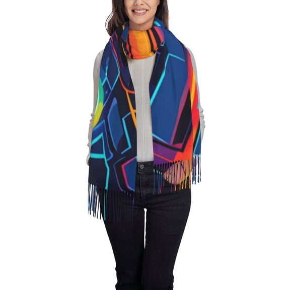 Xecao Neon City Map Pattern Womens Winter Scarf Fall Scarf Oversized Large Scarf for Women Warm Shawl Wrap