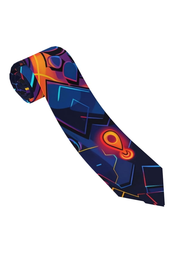 Neon City Map Print Tie For Men Necktie Woven Jacquard Neck Ties,Classic Men's Tie