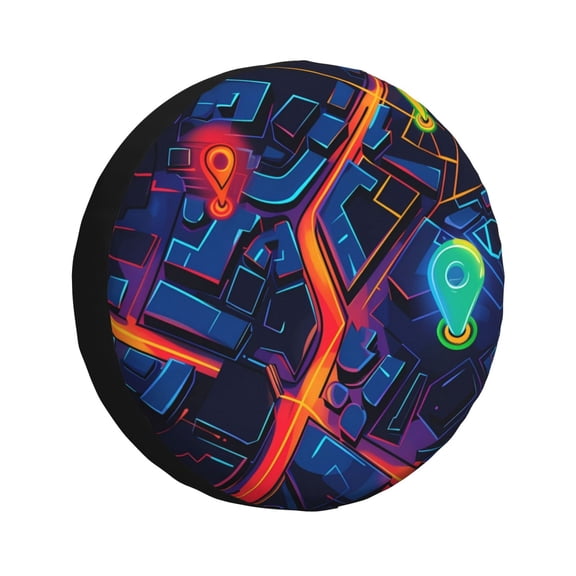 Xecao Neon City Map for Tire Covers,Wheel Tire Cover Waterproof, Dust-Proof, And Universally Fitting for Cars,Trailers, SUVs-17 inch