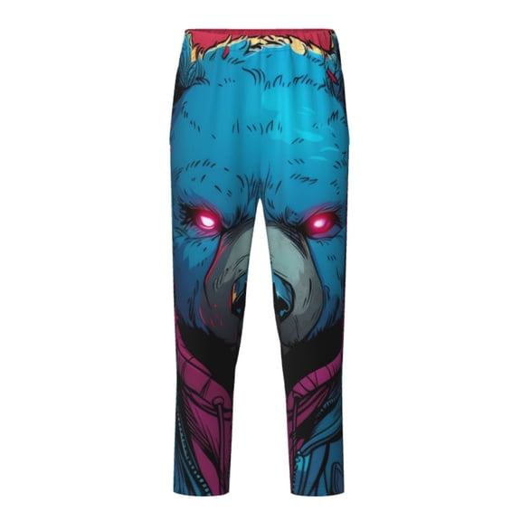 Xecao Neon Cyberpunk Blue Bear Print Teenagers' Pajama Pants Long Sleep Pants Soft Elastic Waist Pajama Bottoms Elastic waist with 2 Pockets 5-16 Years-Small