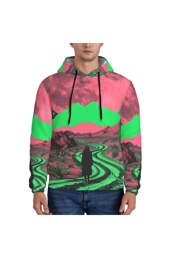 Neon Desert Moon Pattern Men's Adult Pullover Hoodie,Hooded Sweatshirt-Large