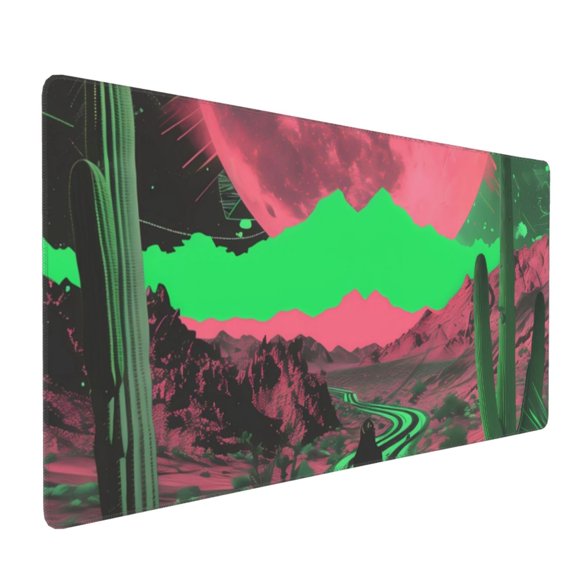 Xecao Neon Desert Moon Print Large Mouse Pad, 16x35.5in Mousepad, Professional Non-Slip Rubber Base Big Mouse Pad, Mouse Pad for Gaming & Office Full Desk Mouse Pad