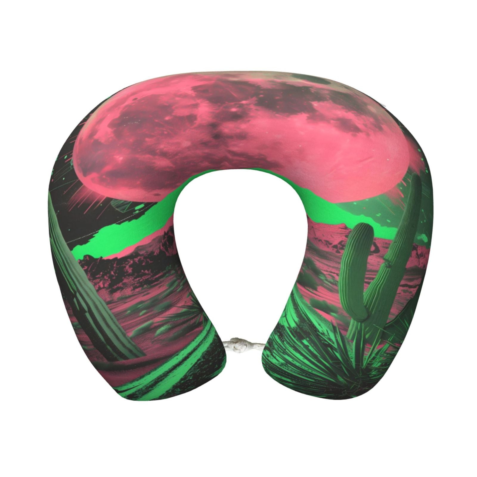 Xecao Neon Desert Moon Print Memory Foam Cervical Neck Pillow Versatile U-Shaped Pillows for Home,Office,Camping,Travelling,Soft Washable Cover