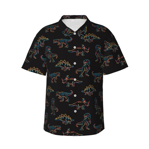 Xecao Neon Dinosaur print Hawaiian shirt - a stylish short-sleeve button-down for men, perfect for casual beach and tropical outings.