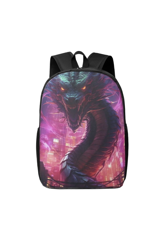 Neon Futuristic Dragon print Travel Backpack, Large Computer Backpack for Men Women, College School Rucksack Book Bag