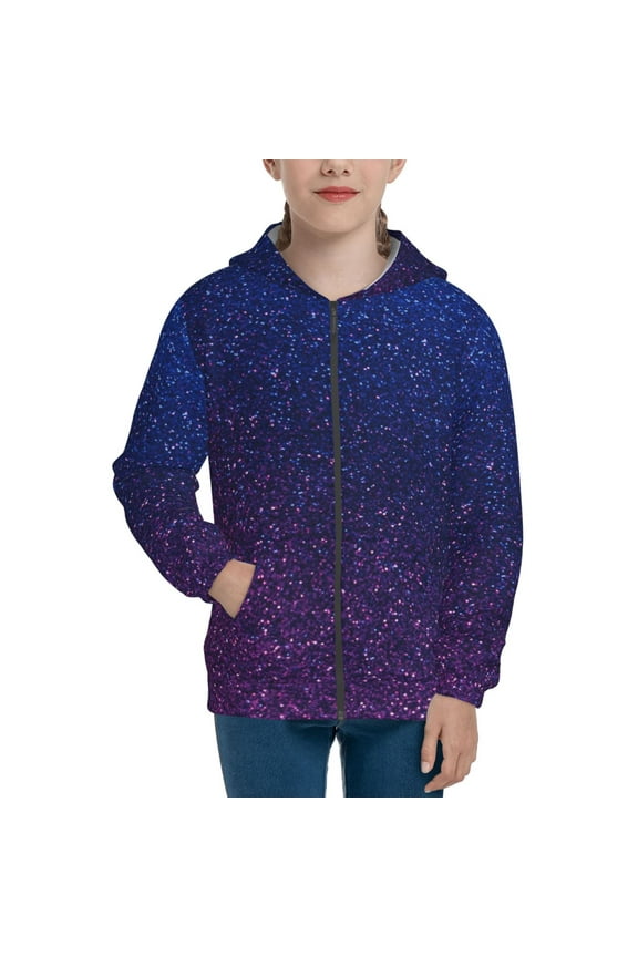 Neon Glitter Pattern Zip Up Hoodies for Boys Girls, Sweatshirt with Pockets-Small