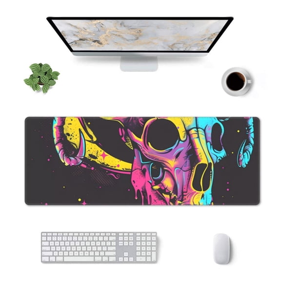 Xecao Neon Gothic Skull Moon for Mouse Pad - Waterproof Extended Contour Mouse Mat, Large Gaming Mousepad Laptop Keyboard Mat with Non-Slip Rubber Base
